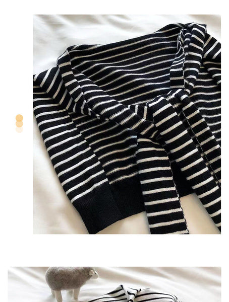 Black Chic Striped Knit Tie Front Shawl Lightweight Versatile Layering Capelet For Women Scarves & Wraps