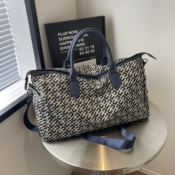 Dark Blue Stylish Geometric Pattern Travel Duffel Bag Large Capacity Lightweight Weekender & Gym Bag Duffle Bags