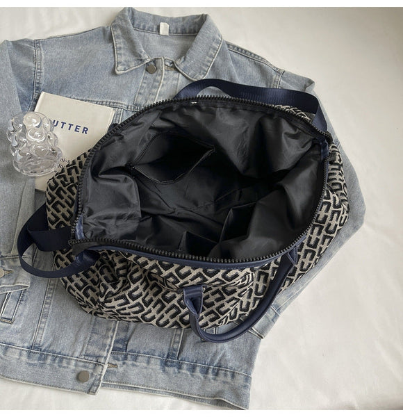 Dark Blue Stylish Geometric Pattern Travel Duffel Bag Large Capacity Lightweight Weekender & Gym Bag Duffle Bags