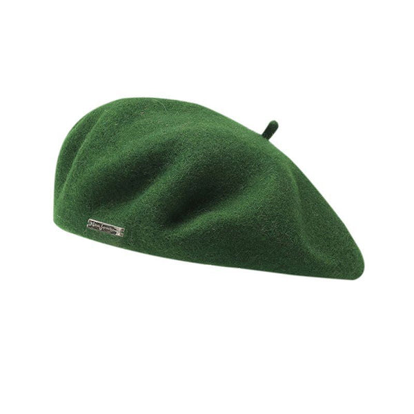 Green Elegant Wool Beret Classic Warm Thick British Style Hat For Autumn & Winter Hats