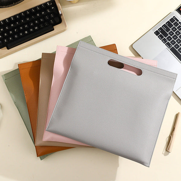 Beige Professional A4 Pu Leather Document Bag Waterproof Handheld File Folder Portfolio For Business & Conference Id & Document Holders