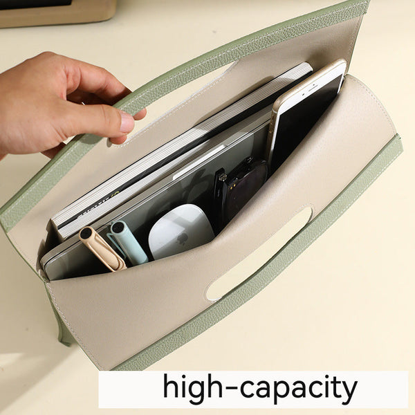 Beige Professional A4 Pu Leather Document Bag Waterproof Handheld File Folder Portfolio For Business & Conference Id & Document Holders