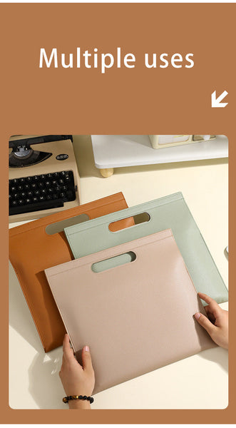 Beige Professional A4 Pu Leather Document Bag Waterproof Handheld File Folder Portfolio For Business & Conference Id & Document Holders