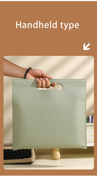 Beige Professional A4 Pu Leather Document Bag Waterproof Handheld File Folder Portfolio For Business & Conference Id & Document Holders