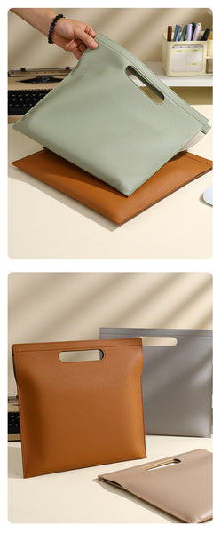 Beige Professional A4 Pu Leather Document Bag Waterproof Handheld File Folder Portfolio For Business & Conference Id & Document Holders