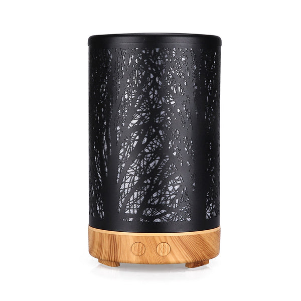 Khaki And Black Forest Design Iron Essential Oil Diffuser 7 Color Led Ultrasonic Cool Mist Humidifier 100Ml Diffusers