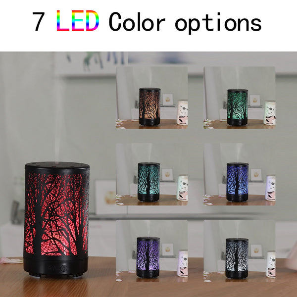 Coffee And Black Forest Design Iron Essential Oil Diffuser 7 Color Led Ultrasonic Cool Mist Humidifier 100Ml Diffusers