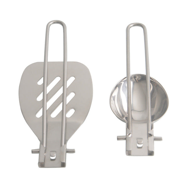Silver Premium 304 Stainless Steel Folding Camping Utensil Set Spatula & Deep Spoon Combo For Outdoor Cooking Camping Cooking Utensils