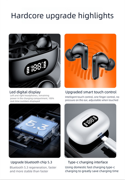 White Probeat X5 Tws : Bluetooth 5.3 Led Smart Display Case Intuitive Touch Controls Extended Playtime Earbuds