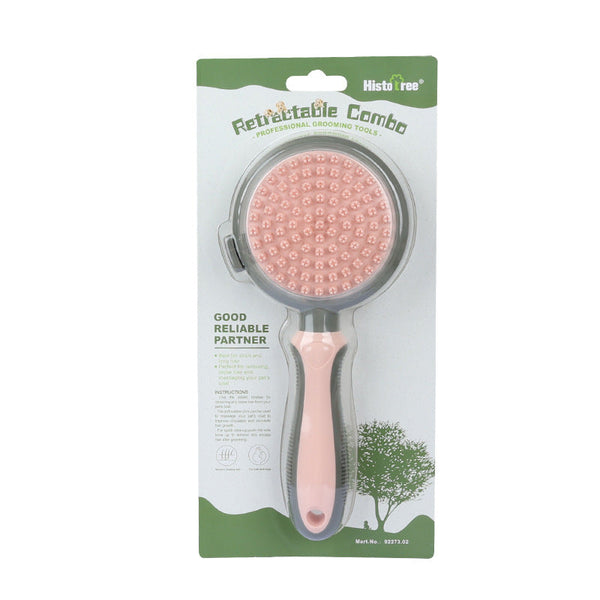 Pink And Grey Dual Sided Pet Grooming Brush Self Cleaning Slicker & Gentle Massage Bath Comb For Dogs Cats Massagers