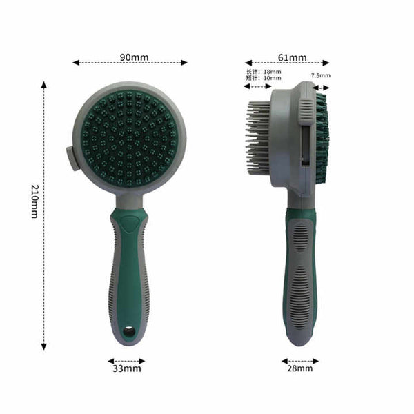 Green And Grey Dual Sided Pet Grooming Brush Self Cleaning Slicker & Gentle Massage Bath Comb For Dogs Cats Massagers