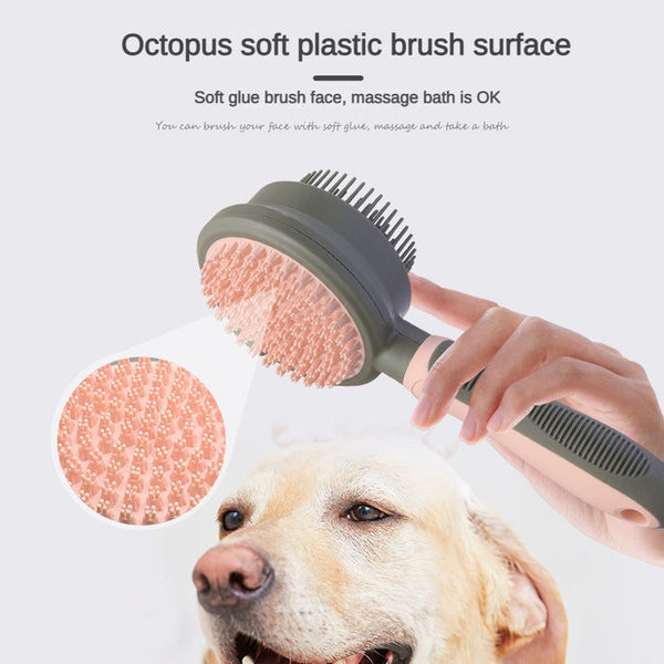 Green And Grey Dual Sided Pet Grooming Brush Self Cleaning Slicker & Gentle Massage Bath Comb For Dogs Cats Massagers