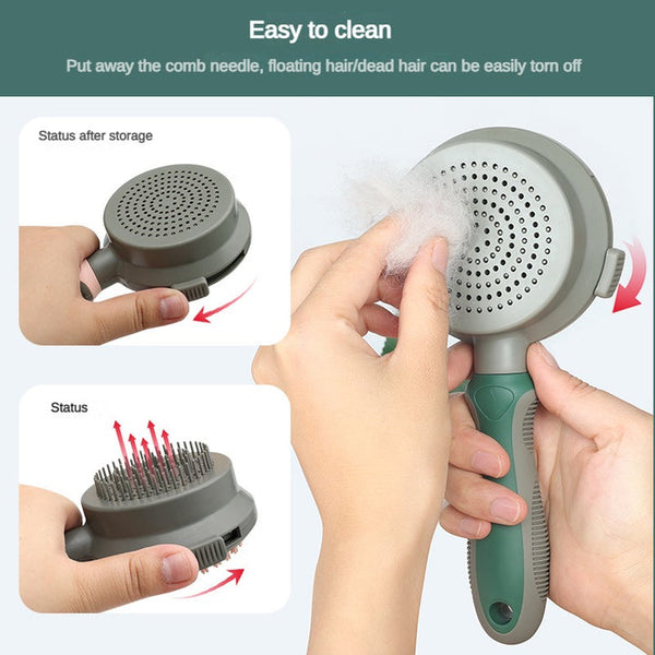 Green And Grey Dual Sided Pet Grooming Brush Self Cleaning Slicker & Gentle Massage Bath Comb For Dogs Cats Massagers