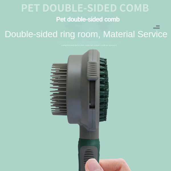 Green And Grey Dual Sided Pet Grooming Brush Self Cleaning Slicker & Gentle Massage Bath Comb For Dogs Cats Massagers