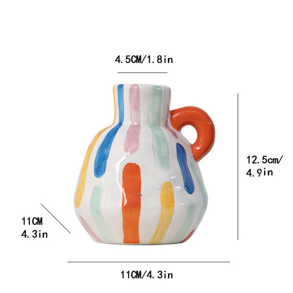 Colorful Charming Hand Painted Ceramic Vase Colourful Striped Jug Style Decorative Accent Vases