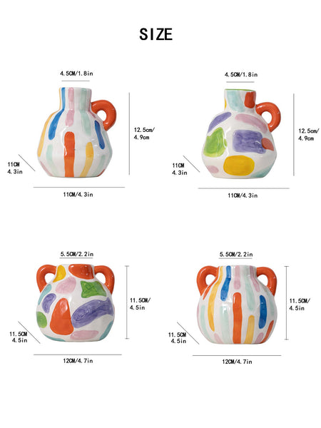 Colorful Charming Hand Painted Ceramic Vase Colourful Striped Jug Style Decorative Accent Vases