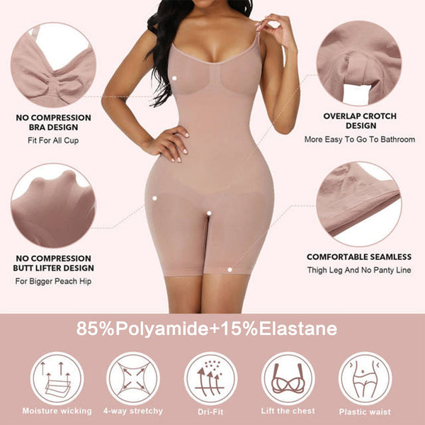 Seamless Full Body Shaper For Women Tummy Control Butt Lifter & Thigh Slimmer Bodysuit Size Xl Brown Shapewear