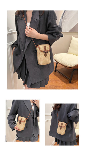 Colorful Boho Chic Woven Straw Crossbody Bag Colourful Striped Mini Phone Pouch With Toggle Closure Women's Bags & Handbags