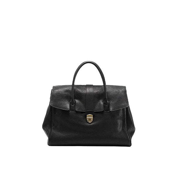 Elosung Size Xl Black Elegant Women's Leather Briefcase Tote Vintage Style Large Capacity Commuter Handbag Premium Cowhide Placeholder