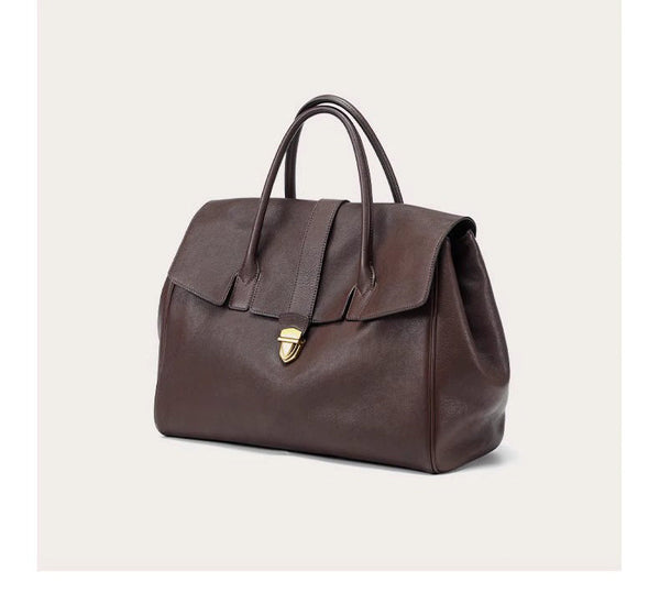 Size Xl Coffee Elegant Women's Leather Briefcase Tote Vintage Style Large Capacity Commuter Handbag Premium Cowhide Women's Bags & Handbags