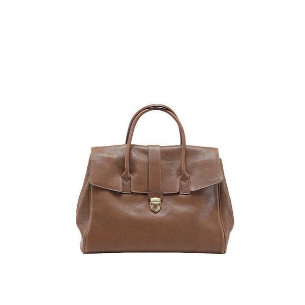 Elosung Size Xl Brown Elegant Women's Leather Briefcase Tote Vintage Style Large Capacity Commuter Handbag Premium Cowhide Placeholder