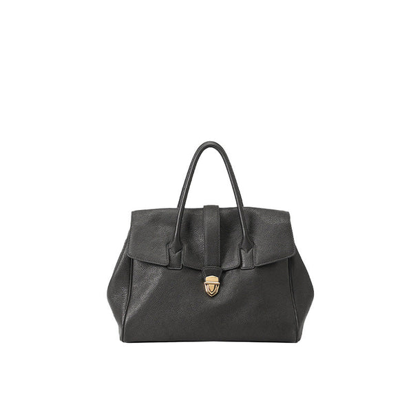 Elosung Size L Black Elegant Women's Leather Briefcase Tote Vintage Style Large Capacity Commuter Handbag Premium Cowhide Placeholder