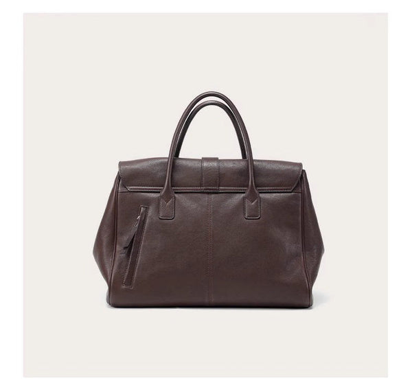 Elosung Size L Black Elegant Women's Leather Briefcase Tote Vintage Style Large Capacity Commuter Handbag Premium Cowhide Placeholder