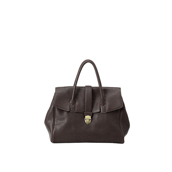 Size L Coffee Elegant Women's Leather Briefcase Tote Vintage Style Large Capacity Commuter Handbag Premium Cowhide Women's Bags & Handbags