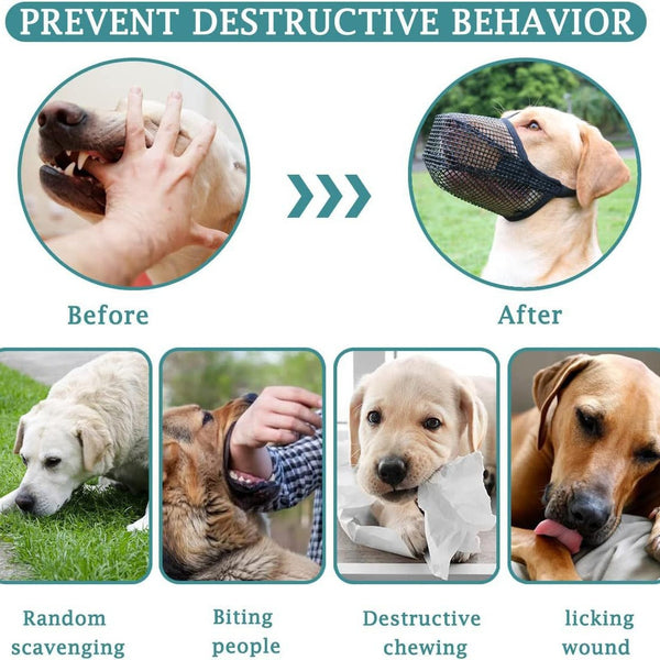 2 Pcs Size Xs Black Breathable Mesh Dog Muzzle Anti Barking Biting & Chewing Adjustable Comfortable Nylon For Dogs Muzzles