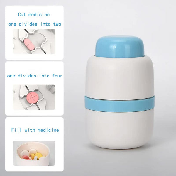 White And Blue 3 In 1 Pill Cutter Crusher & Storage Box Portable Tablet Splitter Grinder For Precise Dosing Pill Boxes