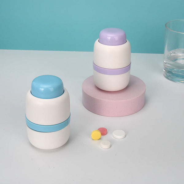 White And Blue 3 In 1 Pill Cutter Crusher & Storage Box Portable Tablet Splitter Grinder For Precise Dosing Pill Boxes