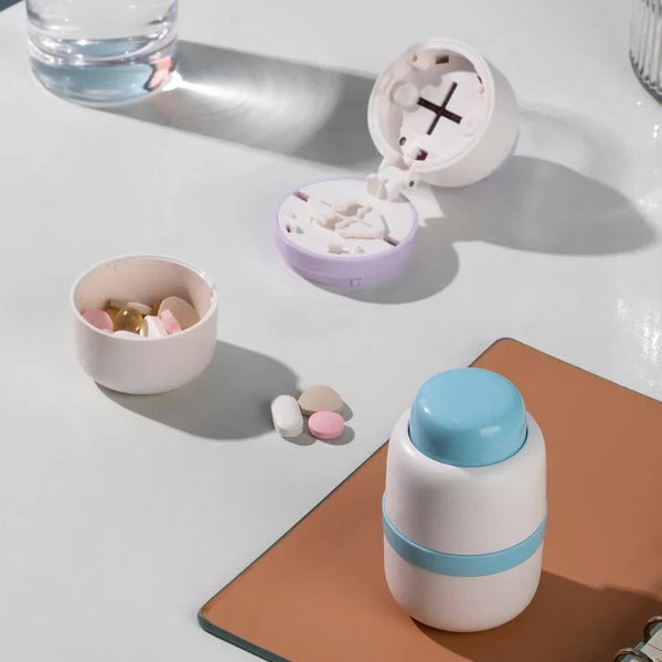 White And Blue 3 In 1 Pill Cutter Crusher & Storage Box Portable Tablet Splitter Grinder For Precise Dosing Pill Boxes