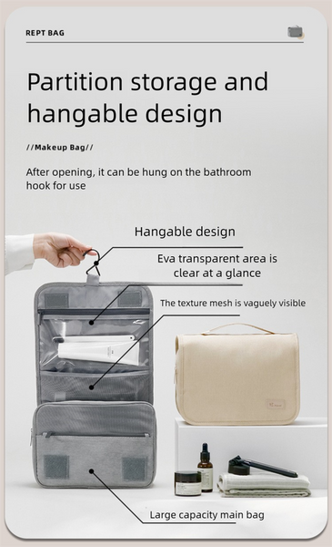 Black Eco Friendly Rpet Hanging Toiletry Bag Large Capacity Waterproof Travel Makeup Organizer Makeup Bags & Cases