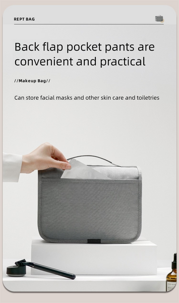 Beige Eco Friendly Rpet Hanging Toiletry Bag Large Capacity Waterproof Travel Makeup Organizer Makeup Bags & Cases