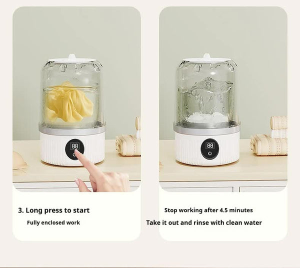 White Mini Washing Machine Rechargeable Usb C Electric Washer For Travel Delicates & Socks Washing Machines