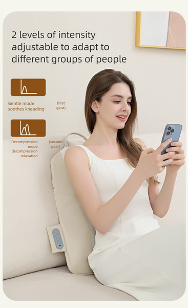 Beige Slim Wireless Shiatsu Back Massager Cushion Rechargeable Heated Pad For Full Relief Massagers