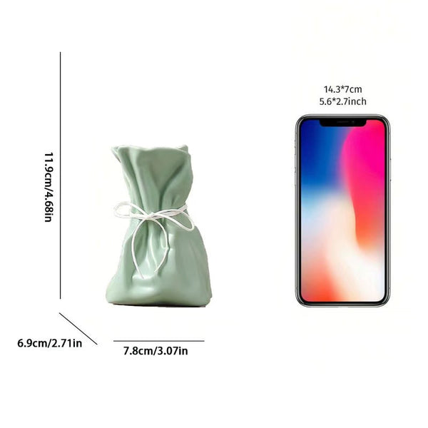 Green And White Chic Money Bag Inspired Vase Modern Resin Decorative Flower Holder & Tabletop Accent(Use The Mobile Phone As Reference For Size) Vases
