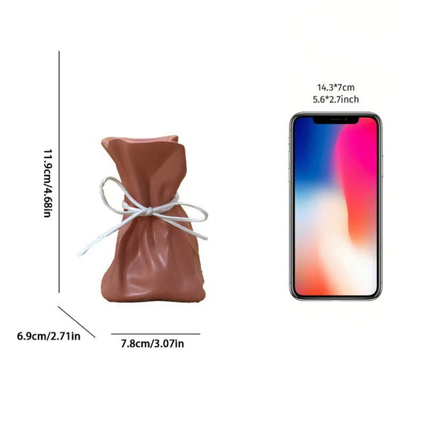 Coffee And White Chic Money Bag Inspired Vase Modern Resin Decorative Flower Holder & Tabletop Accent(Use The Mobile Phone As Reference For Size) Vase