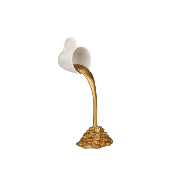 2 Pcs White Cup With Golden "Spill" And Base Magic Pouring Coffee Sculpture Unique Resin Tabletop Art Accent Other Home Décor