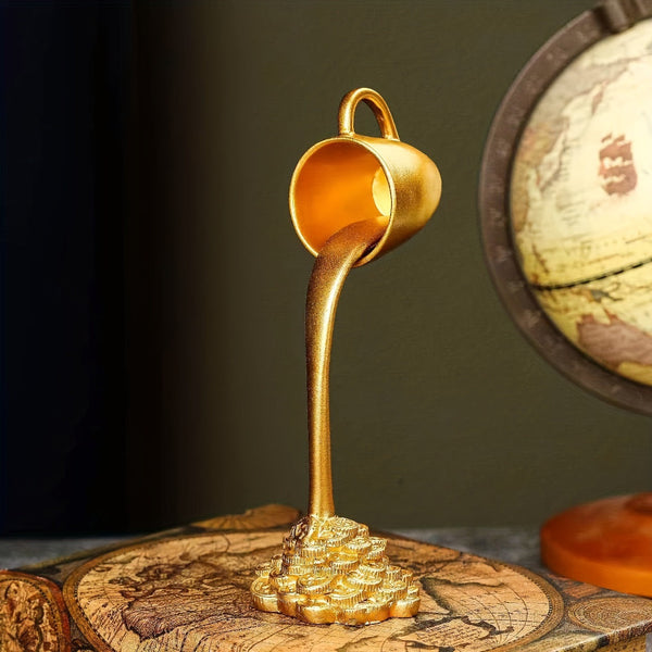 2 Pcs Glod Cup With Golden Spill" And Base Magic Pouring Coffee Sculpture Unique Resin Tabletop Art Accent" Other Home Décor