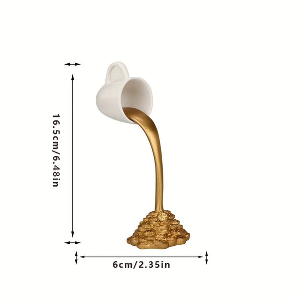 2 Pcs ( 1 Glod Cup And White Cup) Magic Pouring Coffee Sculpture Unique Resin Tabletop Art Accent" Other Home Décor