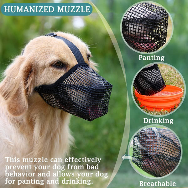 2 Pcs Size Xl Grey Breathable Mesh Dog Muzzle Anti Barking Biting & Chewing Adjustable Comfortable Nylon For Dogs Muzzles