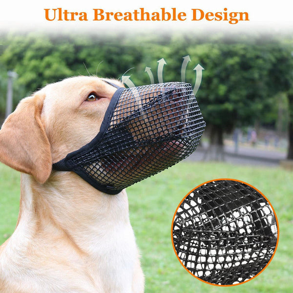 2 Pcs Size Xl Grey Breathable Mesh Dog Muzzle Anti Barking Biting & Chewing Adjustable Comfortable Nylon For Dogs Muzzles
