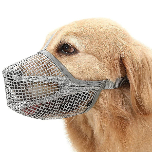 2 Pcs Size Grey Breathable Mesh Dog Muzzle Anti Barking Biting & Chewing Adjustable Comfortable Nylon For Dogs Muzzles
