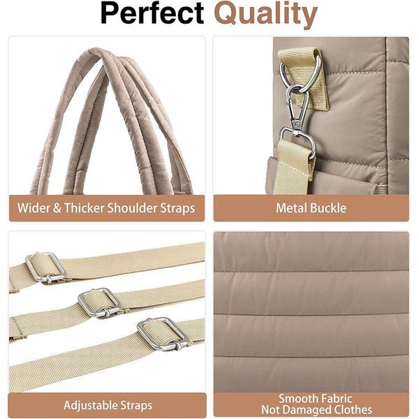 Khaki Stylish Quilted Nylon Tote Bag Large Capacity Diaper Nappy For Travel & Stroller With Adjustable Straps Nappy Bags