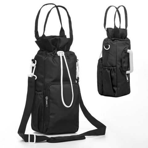 Black Insulated Tumbler Carrier Bag Crossbody Water Bottle Holder With Pockets & Adjustable Strap For Large Cups (Note: Included) Waist Packs & Bags