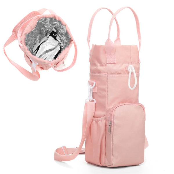 Black Insulated Tumbler Carrier Bag Crossbody Water Bottle Holder With Pockets & Adjustable Strap For Large Cups (Note: Included) Waist Packs & Bags