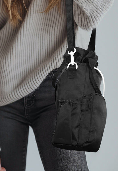 Black Insulated Tumbler Carrier Bag Crossbody Water Bottle Holder With Pockets & Adjustable Strap For Large Cups (Note: Included) Waist Packs & Bags