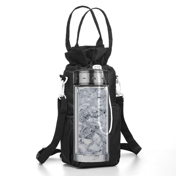 Black Insulated Tumbler Carrier Bag Crossbody Water Bottle Holder With Pockets & Adjustable Strap For Large Cups (Note: Included) Waist Packs & Bags