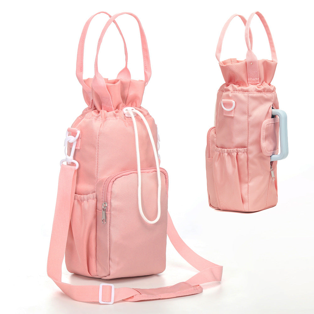 Pink Insulated Tumbler Carrier Bag Crossbody Water Bottle Holder With Pockets & Adjustable Strap For Large Cups (Note: Included) Waist Packs & Bags